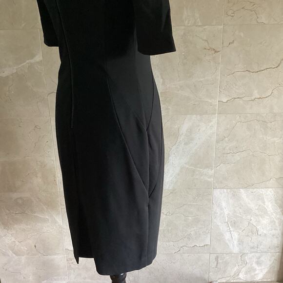 Halogen Black V-Neck Seamed Ponte Sheath Dress - 6 Washable Classy Office Career - Picture 9 of 13